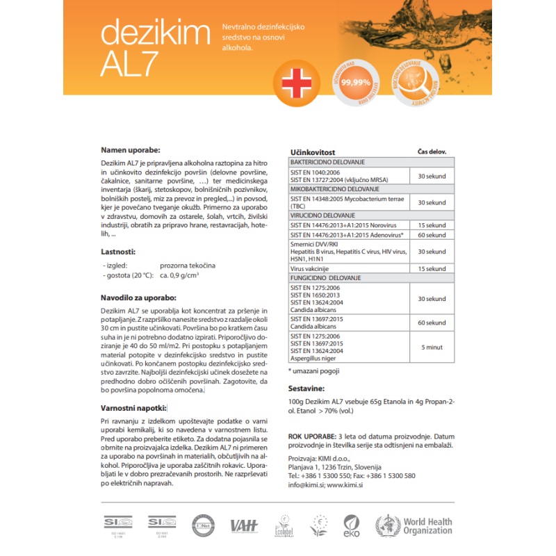 Dezikim AL7 - dezinfekcijsko sredstvo 5L Dezikim AL7 - dezinfekcijsko sredstvo 5L